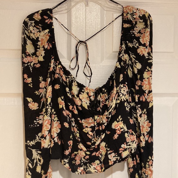 Free People Hilary Floral Print Long Puffed Sleeve Tie Back Smocked - Picture 14 of 16